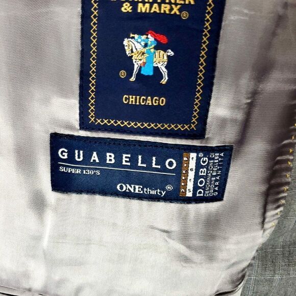 Hart Schaffner Marx Guabello Super 130s Wool 2 Button Blazer 42R Gray Plaid Blue - Picture 8 of 11